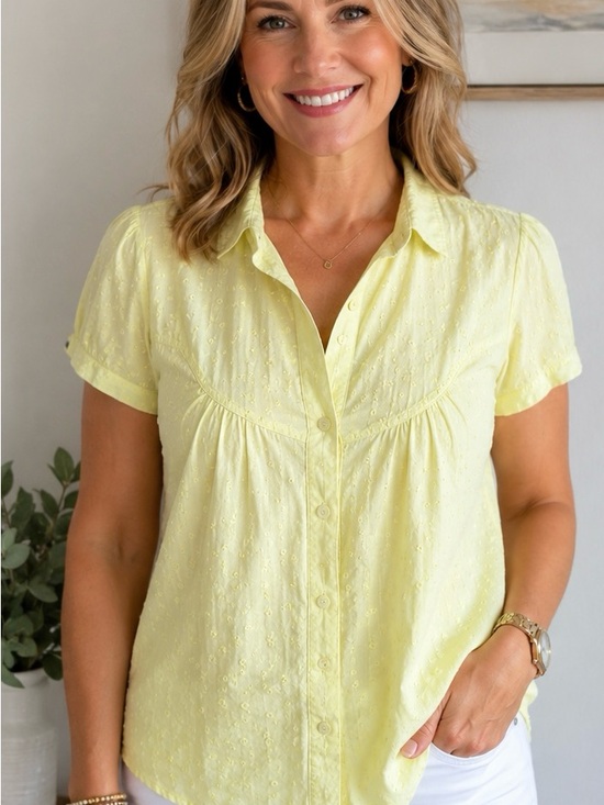Izod Tops - IZOD Women’s XL Yellow/lime Eyelet Button Front Short Sleeve Blouse